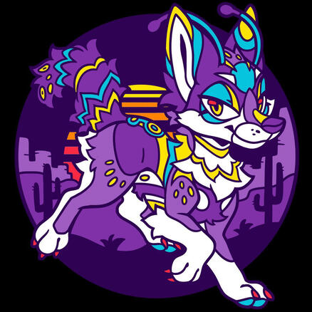 Cute fennec fox looking at you with a soft purple to pink gradient in the background